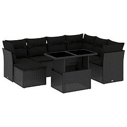 vidaXL Salon de jardin 8 pcs avec coussins noir résine tressée