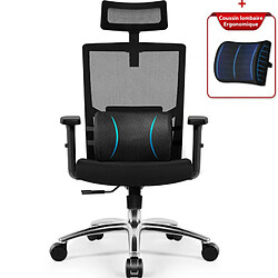 Lexzurn Chaise de Bureau Charge 200KG avec Inclinaison et Verrouillage, Noir Fauteuil Bureau Ergonomique et Confortable, Appui-Tête Ajustable, Accoudoirs Soutien Lombaire Réglables, Vérin à Gaz de classe 3