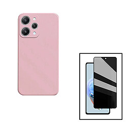 PHONECARE Kit Film Verre Trempé 5D Anti-Spy + Coque Silicone Liquide pour Xiaomi Redmi 12R - Rose 