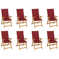 vidaXL Chaises inclinables de jardin et coussins lot de 8 Teck solide