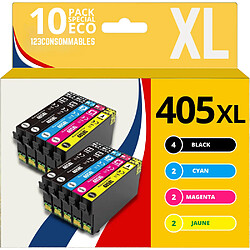 123CONSOMMABLES - 405XL - Cartouches d'encre Compatible avec Epson 405XL Workforce Pro WF-3820DWF 3825DWF 4820DWF 4825DWF WF-7830DTWF WF-7835DTWF WF-7840DTWF (4 Noir / 2 Cyan / 2 Magenta / 2 Jaune)