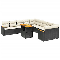 vidaXL Salon de jardin 11 pcs avec coussins noir résine tressée