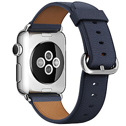 Avis Wewoo Bracelet en cuir avec bouton de montre classique pour Apple Watch séries 3 et 2 & 1 38 mm bleu nuit