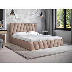 Lit coffre 160 x 200 cm - Velours - Beige + Matelas - LIDAMA de Pascal Morabito