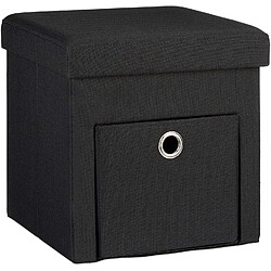 Helloshop26 Tabouret coffre de rangement pliant en lin noir 13_0002779_2