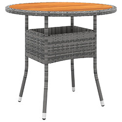 vidaXL Table de jardin Ø80x75 cm Résine tressée et bois d'acacia Gris