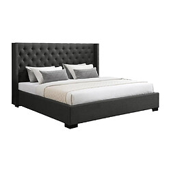 Vente-Unique Lit coffre 200 x 200 cm avec tête de lit capitonnée - Tissu - Gris + Matelas - MASSIMO