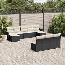 vidaXL Salon de jardin 10 pcs avec coussins noir résine tressée 