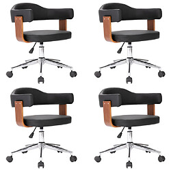 Decoshop26 Lot de 4 chaises de salle à manger cuisine sur roulettes bois courbé et synthétique noir pieds chromé CDS022099