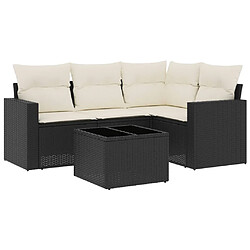 vidaXL Salon de jardin 5 pcs avec coussins noir résine tressée