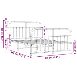 vidaXL Cadre de lit métal sans matelas et pied de lit blanc 140x190 cm pas cher