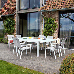 Wilsa Garden Salon de jardin en aluminium et verre White star Table et 8 fauteuils.