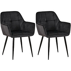 Decoshop26 Lot de 2 chaises de salle à manger design retro coutures décoratives en carrées assise en velours noir 10_0001538 