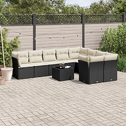 vidaXL Salon de jardin 10 pcs avec coussins noir résine tressée 