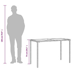 vidaXL Table de jardin dessus en verre gris clair 115x54x74 cm rotin pas cher