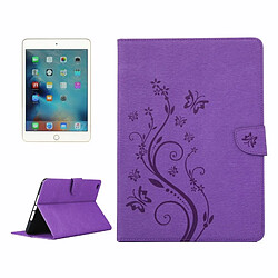 Wewoo Smart Cover Violet pour iPad mini 4 fleurs pressées motif papillon flip horizontal PU étui en cuir avec boucle magnétique et titulaire fentes cartes portefeuille