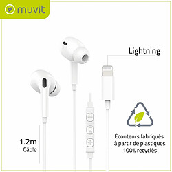 Avis Muvit Écouteurs Intra Lightning avec Microphone et Bouton Contrôle de Volume Blanc