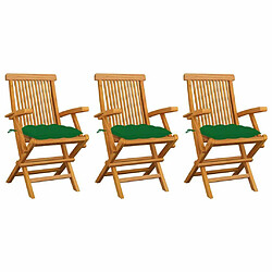 Maison Chic Lot de 3 Chaises de jardin,Fauteuil d'extérieur avec coussins vert Bois de teck massif -MN77890