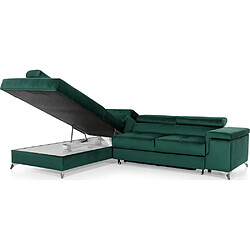 Acheter VENESETTI - Canapé d'angle convertible - ERWAN - en tissu luxe 5 places, vert, angle gauche (vu de face)