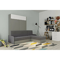 Avis Inside 75 Lit escamotable ALADYNO SOFA 140*200 cm gris bandeau blanc méridienne tissu gris