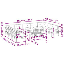 vidaXL Salon de jardin 10pcs avec coussins cire marron bois pin massif pas cher