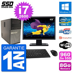 PC Tour Dell 790 MT Ecran 19" Intel i7-2600 RAM 8Go SSD 960Go Windows 10 Wifi · Occasion 