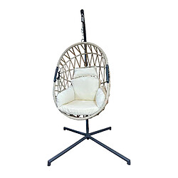 Mobili Rebecca Chaise À Bascule Chaise Suspendue Polyrattan Beige Pour Extérieur Intérieur