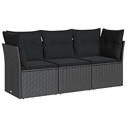 vidaXL Salon de jardin 3 pcs avec coussins noir résine tressée