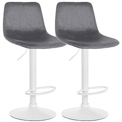 Decoshop26 Set de 2 tabourets de bar repose-pieds en métal blanc confortable en forme d'arc assise en velours gris foncé 10_0004134