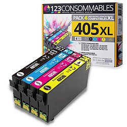 123CONSOMMABLES - 405XL - Cartouches d'encre compatible avec Epson 405XL Workforce Pro WF-3820DWF 3825DWF 4820DWF 4825DWF WF-7830DTWF WF-7835DTWF WF-7840DTWF (1 Noir / 1 Cyan / 1 Magenta / 1 Jaune) 