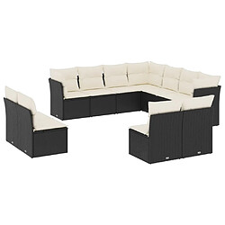 vidaXL Salon de jardin 11 pcs avec coussins noir résine tressée