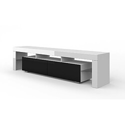 BIM FURNITURE Meuble TV 190 cm - blanc mat / noir brillant sans LED