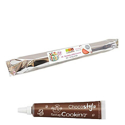 Scrapcooking Pâte à sucre en rouleau prête à dérouler Ø 36 cm blanc + 1 Stylo chocolat