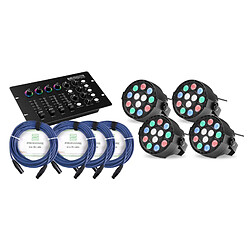 4x Showlite SPS-121 LED Smart Party spot en set avec contrôleur DMX et câble