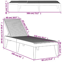 vidaXL Chaise longue blanc 186x60x29 cm PP pas cher