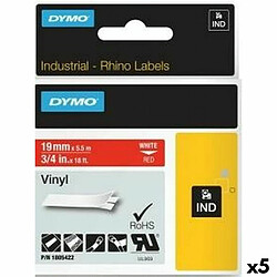 Ruban Laminé pour Etiqueteuses Rhino Dymo ID1-19 19 x 5,5 mm Rouge Blanc Autocollants (5 Unités) 