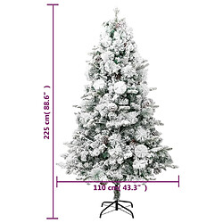 vidaXL Sapin de Noël pré-éclairé avec neige floquée/cônes 225cm PVC/PE pas cher