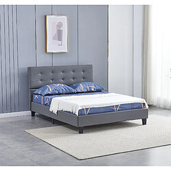 Acheter Sensoreve Lit 140x190cm simili cuir gris avec tête de lit boutonnée, sommier lattes en bois