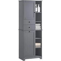 SoBuy BZR104-DG Meuble Colonne de Salle de Bain Placard Armoire Toilette Haute Meuble de Rangement pour Salle de Bain Buanderie, avec 2 Portes et 2 Tiroirs, 6 Étagères et 1 Panier à Linge 60x37x170cm