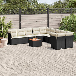 vidaXL Salon de jardin 11 pcs avec coussins noir résine tressée