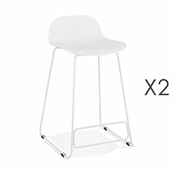 Mes Lot de 2 tabourets de bar H66 blanc et pieds blancs - FLODEN 