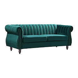 Avis Vente-Unique Canapé chesterfield 3 places en velours vert émeraude TRUMBO