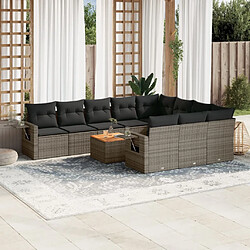 vidaXL Salon de jardin 11 pcs avec coussins gris résine tressée 