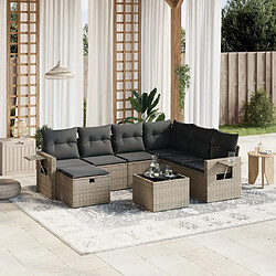 vidaXL Salon de jardin 8 pcs avec coussins gris résine tressée