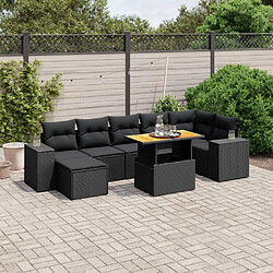 vidaXL Salon de jardin 8 pcs avec coussins noir résine tressée