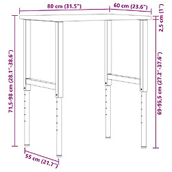 vidaXL Établi 80x60x(71,5-98) cm bois de chêne massif pas cher