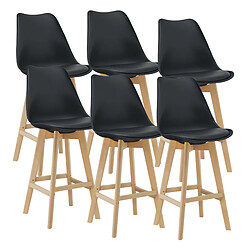 Helloshop26 Lot de 6 tabourets de bar plastique synthétique hêtre 105 x 48 x 58 cm noir 03_0008728 