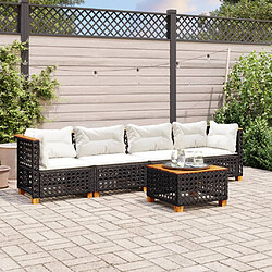 vidaXL Salon de jardin 5 pcs avec coussins noir résine tressée 