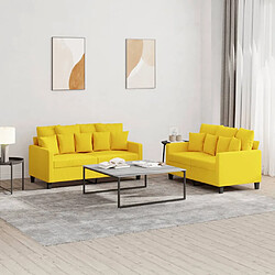 vidaXL Ensemble de canapés 2 pcs avec coussins Jaune clair Tissu