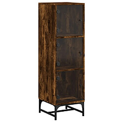 Maison Chic Commode Buffet - Meuble de rangement avec portes en verre chêne fumé 35x37x120 cm -GKD48459